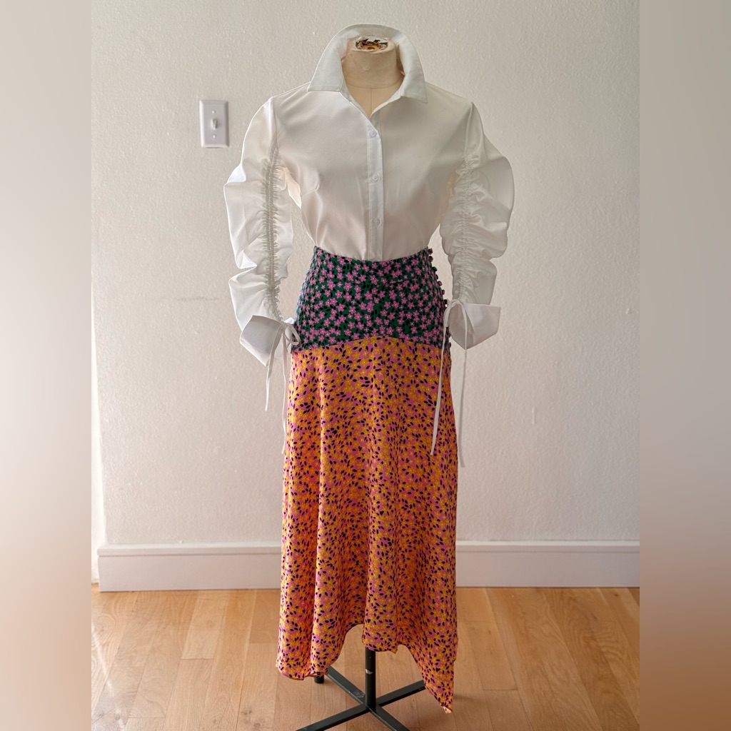 Topshop Pink And Yellow Floral A-Line Skirt